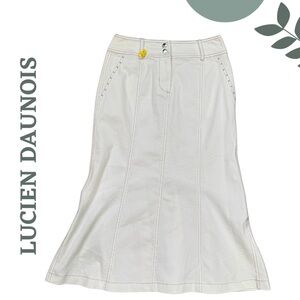 Lucien Daunois Vintage Flared White Midi Skirt | Boho A-Line | Size 34